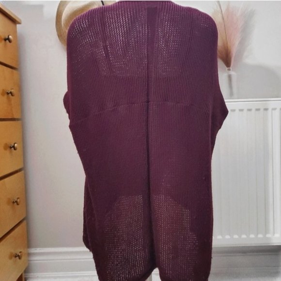 Maroon Knit Asymmetrical front flap cardigan- S (Fits M too) - Picture 7 of 11